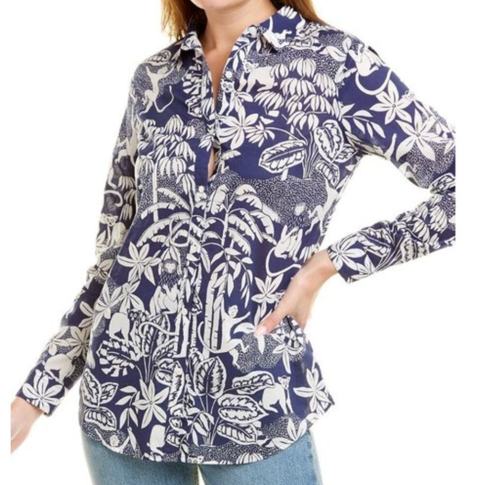 J McLAUGHLIN NWOT Lois 100% Cotton Monkey Jungle Tropical Button Front Top S